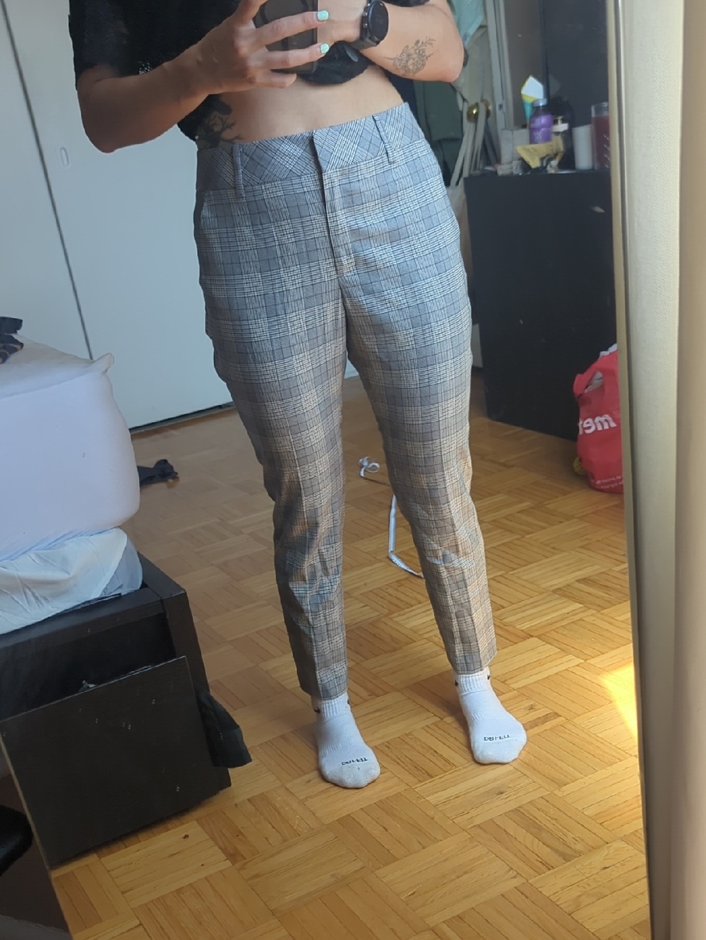 RW&CO. Black and Gray Plaid Slim Trousers
